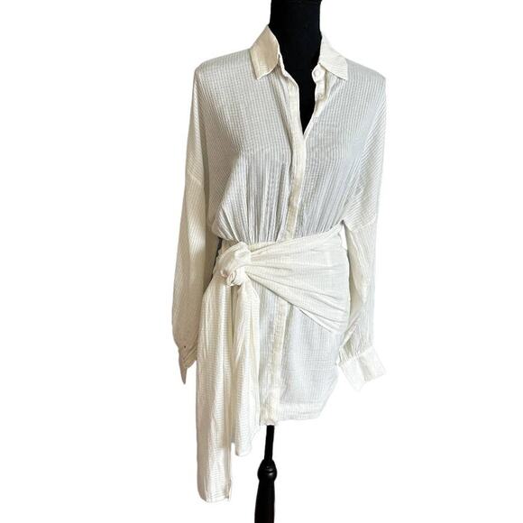 Atoir White Mini Shirt Dress SMALL Designer Wrap Draped Career Office $335 NEW - Picture 5 of 8